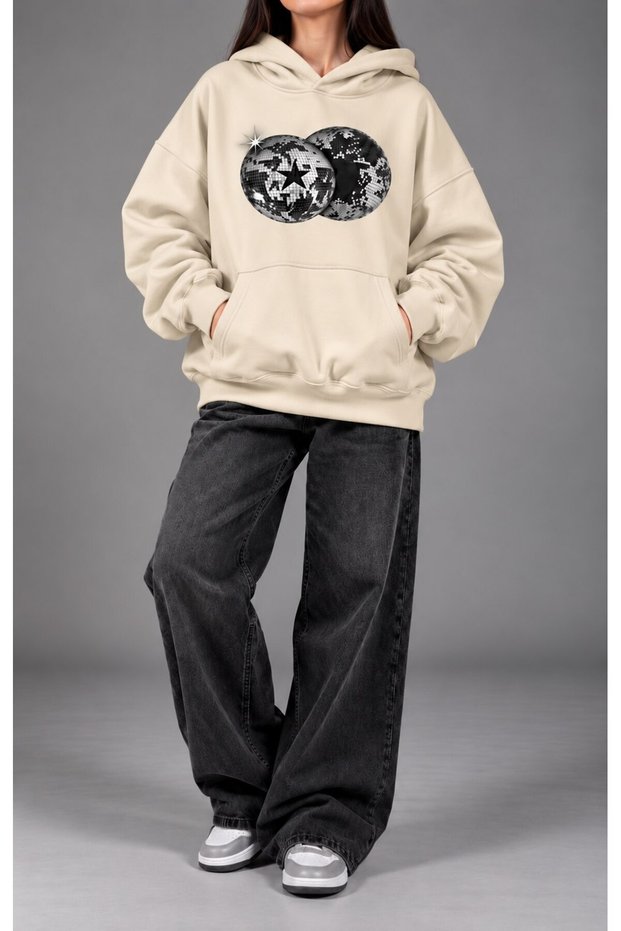 Women's Oversize 3 Thread Printed Sweatshirt Premium Quality Fabric Thick Hooded Hoodie