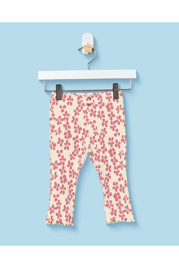 Infant Girls White Printed Ribbed Leggings