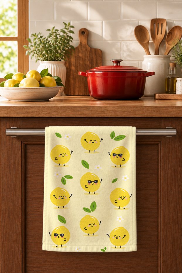 Lemon Patterned Digital Printed Tea Towel 35X50 cm Cotton Kitchen Towel