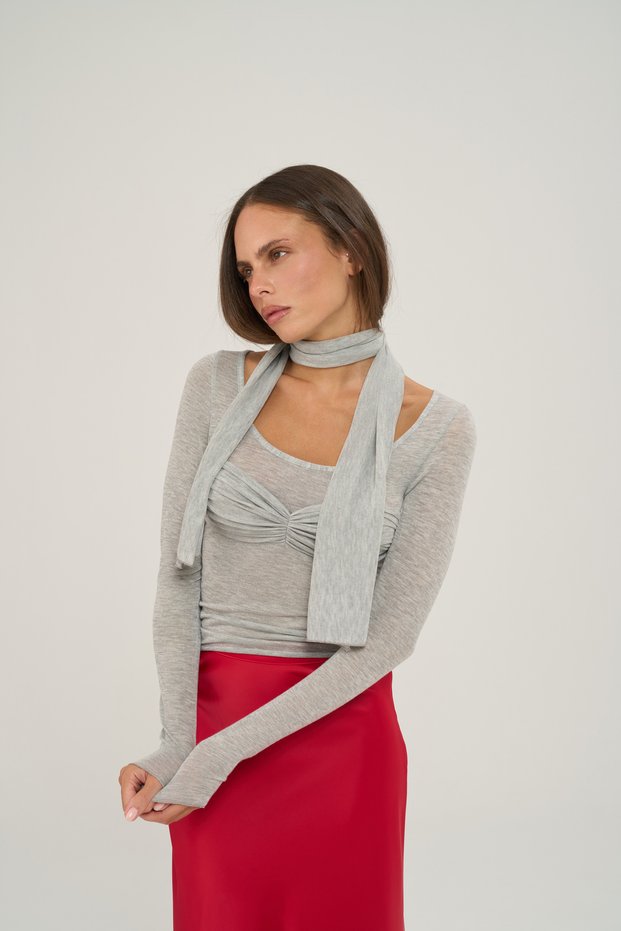 Essential Gray Blouse with Gathered Chest Detail