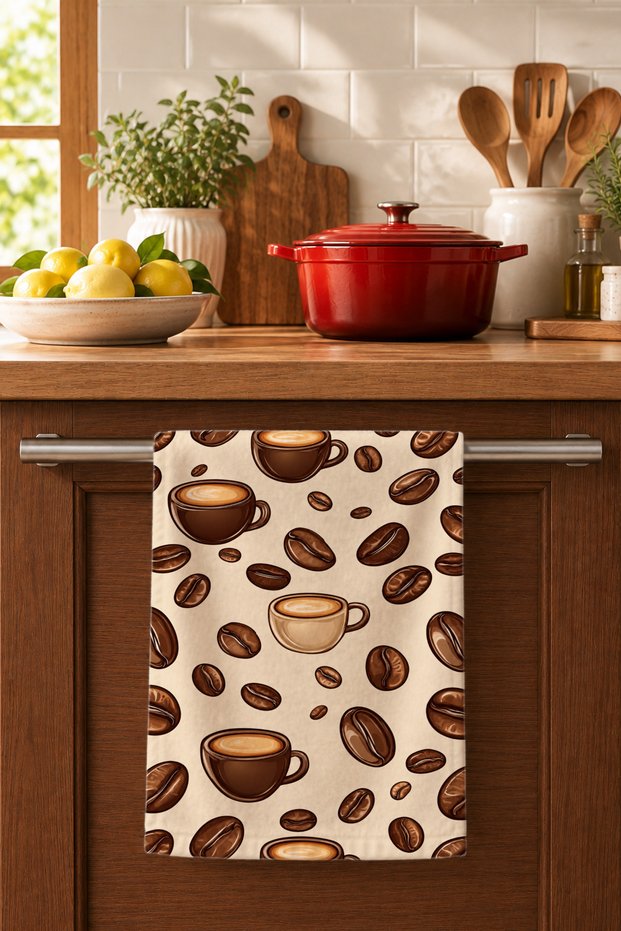 Coffee Beans Cotton Kitchen Towel 35X50 cm Digital Printed Drying Cloth