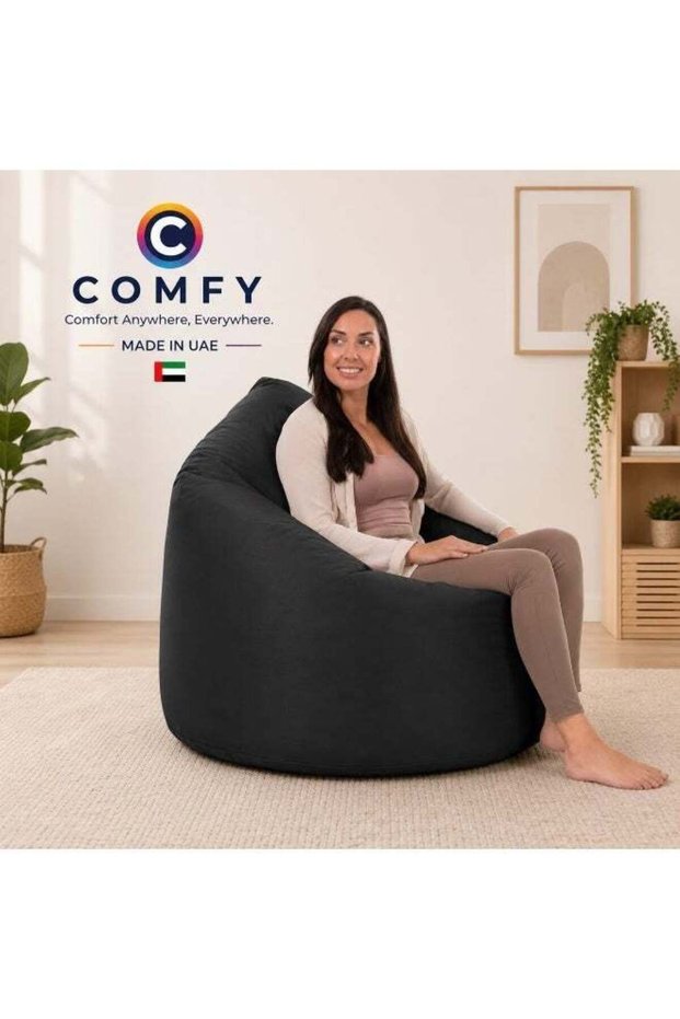COMFY PVC LEATHER ADULT LARGE BLACK BEAN BAG WITH POLYSTYRENE FILLER
