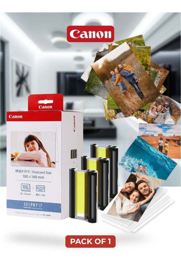 KP-108IN Color Ink and Photo Paper Set for SELPHY Printers, 108 Sheets, 4x6 Inch | 1 Pack