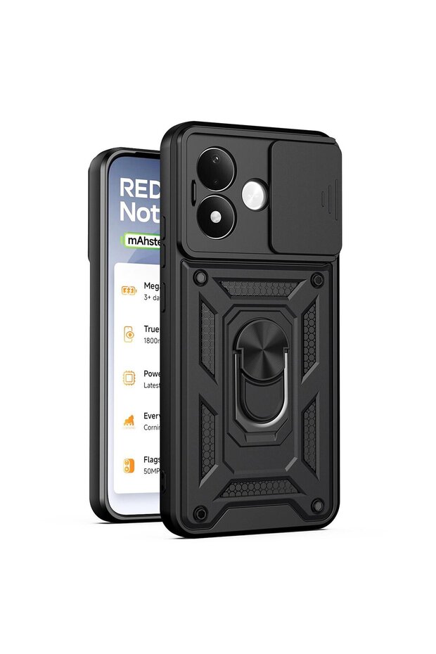 Case Compatible with Xiaomi Redmi Note 17 4g Sliding Camera Protection Ring Magnet Tank Cover Black
