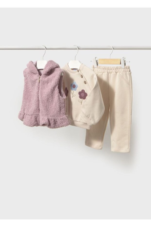 Baby Girl 3-Piece Hooded Vest Tracksuit Set Cream 2837