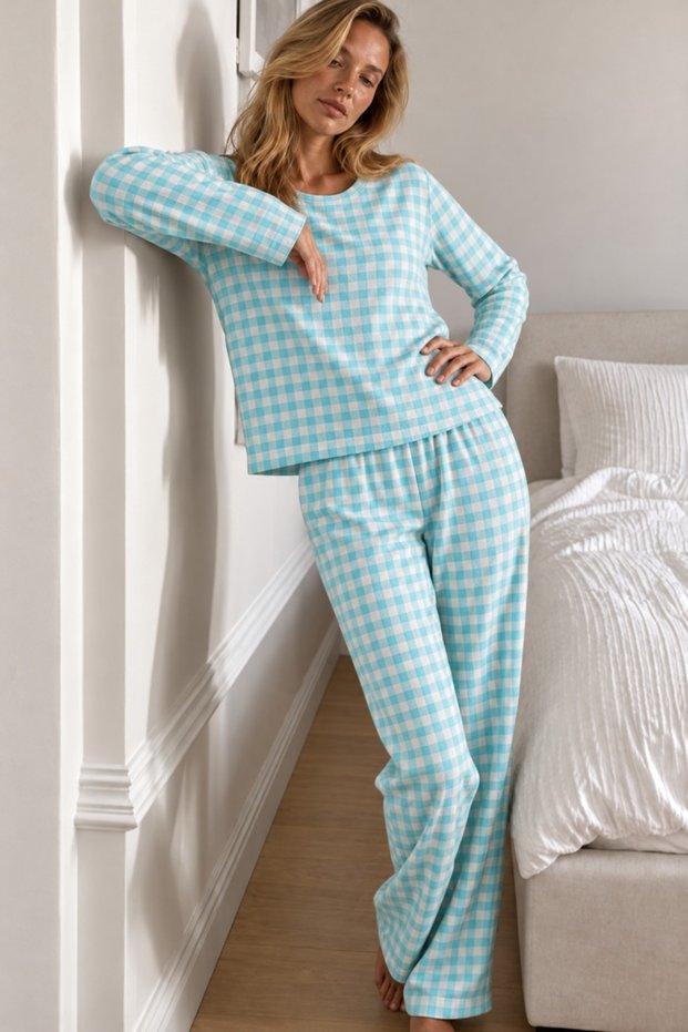 Women's Striped Comfort Fit Medium Green Pajama Set