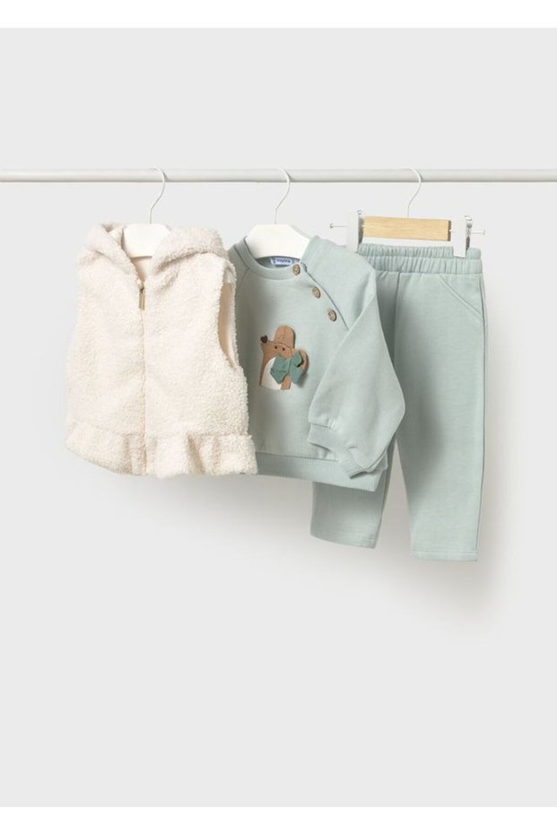 Baby Girl 3-Piece Hooded Vest Tracksuit Set Green 2837