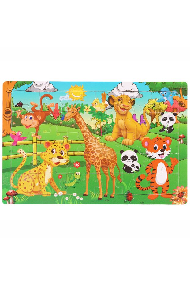 3002-DongWu 30 Pieces Wooden Jigsaw Puzzle Kids Cartoon Animal Vehicle Puzzles Games Baby Early Lear