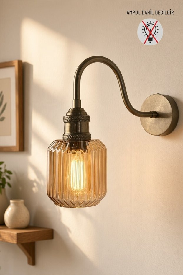 Aveline Honey Colored Glass S Arm Antique Body E27 Modern Single Wall Sconce