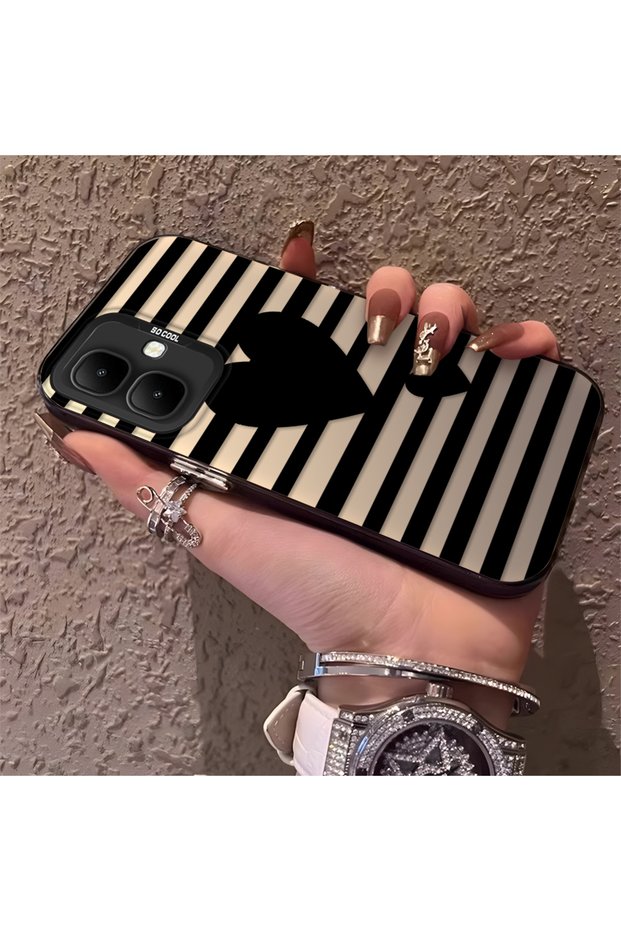 Infinix Smart 10 Compatible Striped Black Case, Shockproof Silicone, Stylish