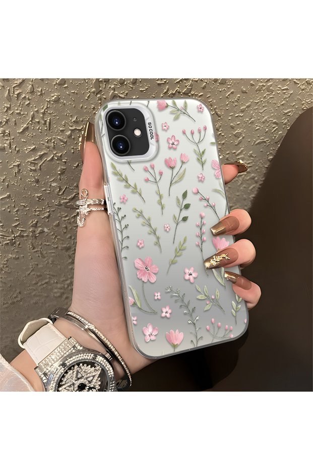 iPhone 11 Compatible Pink Branch Flower Case, Shockproof Silicone, Stylish