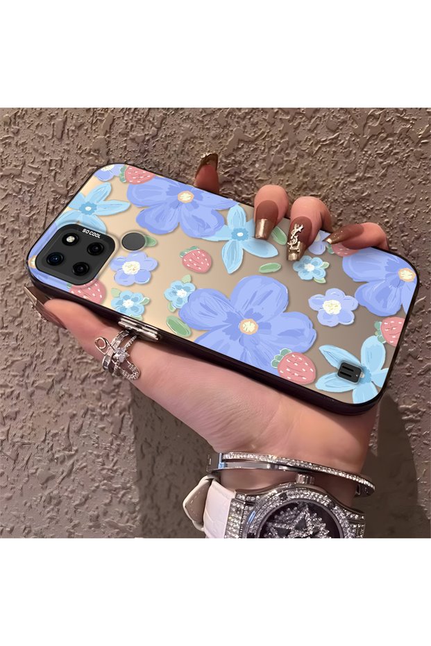 Realme C21Y/C25Y Compatible Floral Strawberry Mix Patterned Case, Protective, Daily Use