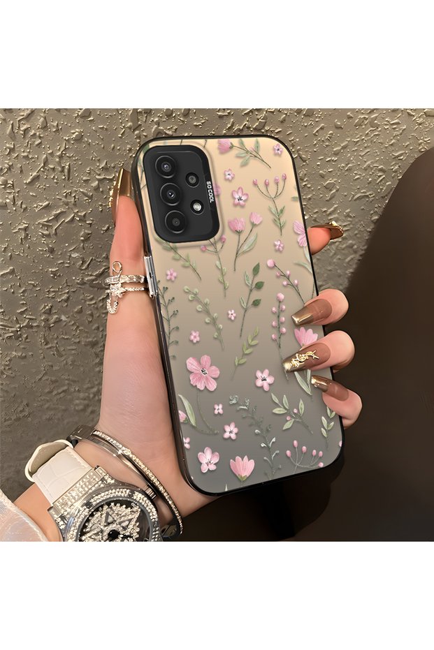 Samsung Galaxy A13 4G/5G Compatible Pink Branch Flower Case, Shockproof Silicone, Stylish