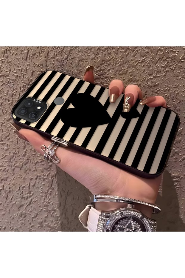 Oppo A15/A15S Compatible Striped Black Case, Shockproof Silicone, Stylish