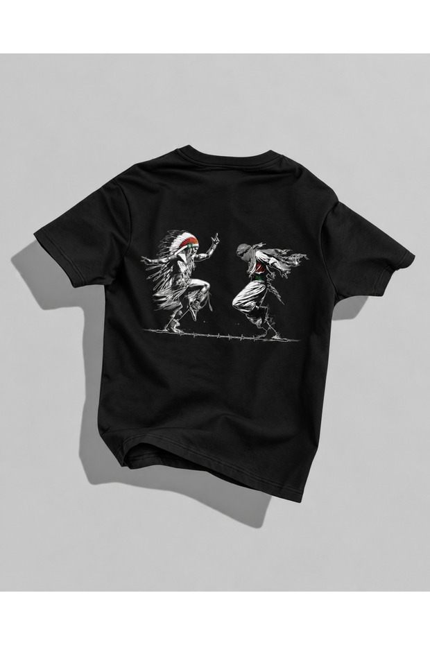 Palestinian Themed Dancing Figures Printed Oversize T-Shirt