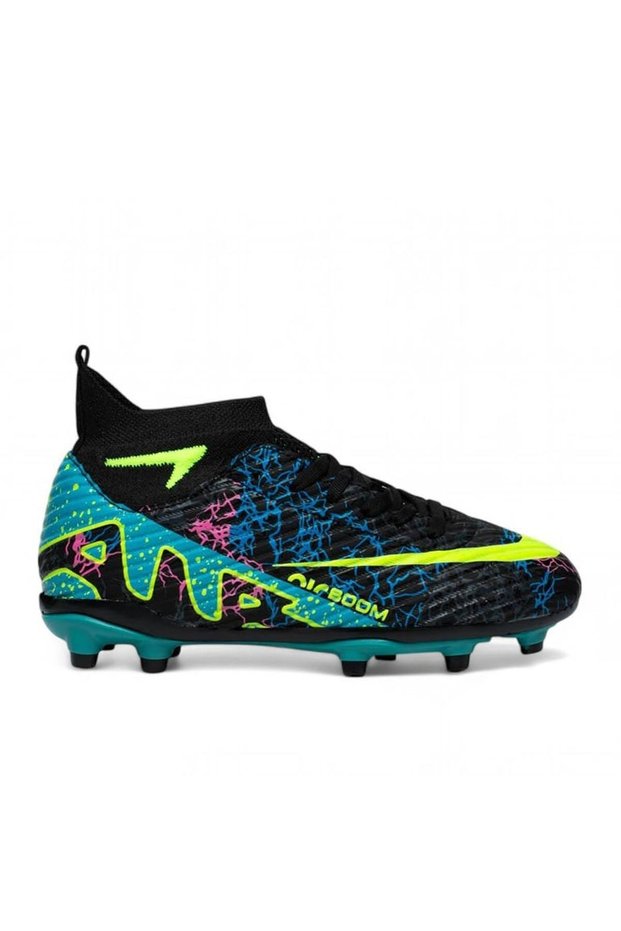 Unisex Black Turquoise Patterned Crampon Football Shoes