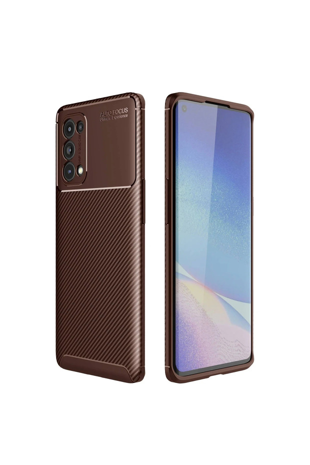 Oppo Reno 5 Pro Case Auto Focus Carbon Cover - Brown