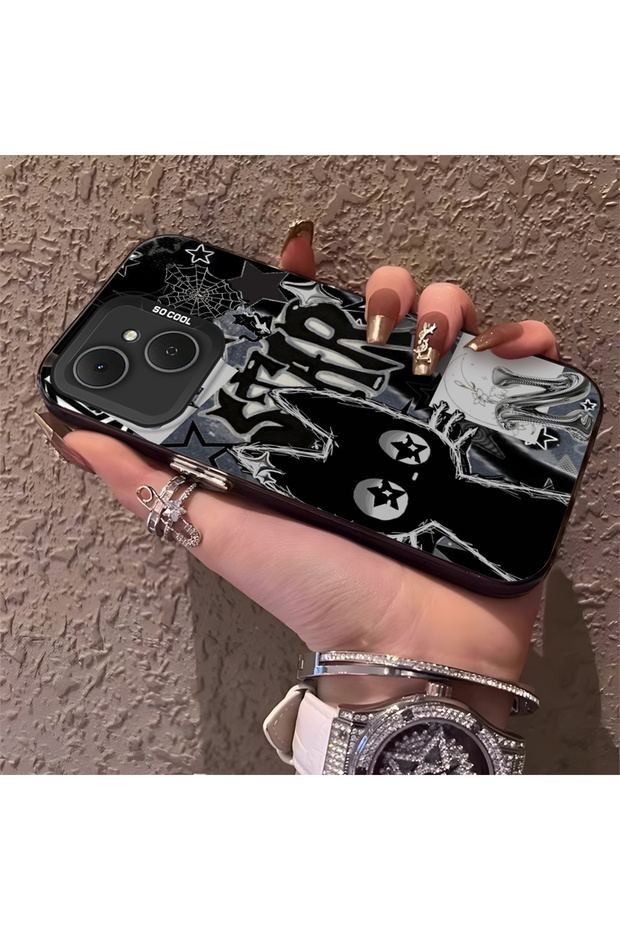 حافظة مطبوعة على شكل قطة سوداء على طراز جرافيتي متوافقة مع هاتف Tecno Spark 40C، تدوم طويلاً، رائعة
