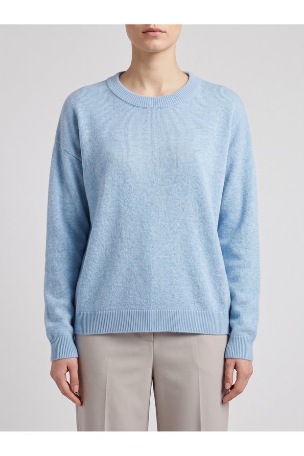 Women's Blue Color Crew Neck Knitwear Sweater