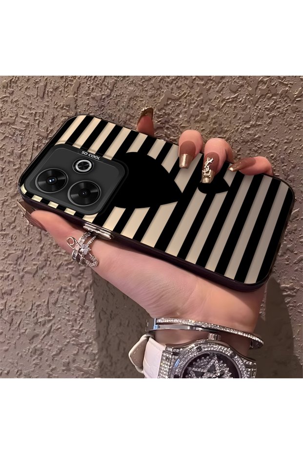 Redmi 13/13X Compatible Striped Black Case, Shockproof Silicone, Stylish