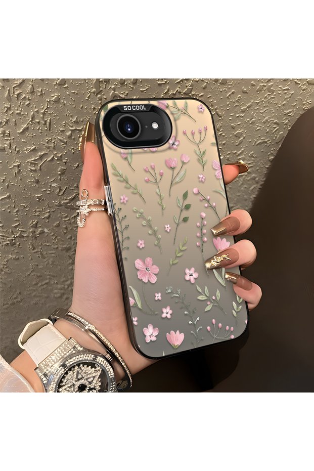 iPhone 16E Compatible Pink Branch Flower Case, Shockproof Silicone, Stylish