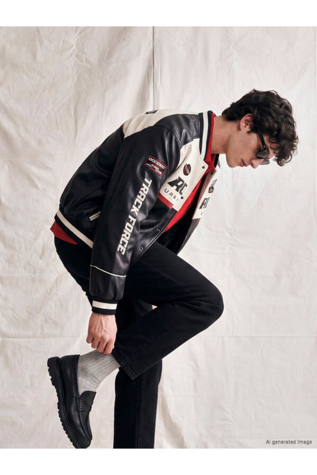 Timeless Clothing & Timeless Choices Relaxed Fit College-Style Stand-Up Collar Men’s Leather-Look Jacket