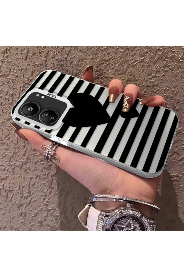 Redmi 13C 4G/5G Compatible Striped Black Case, Shockproof Silicone, Stylish