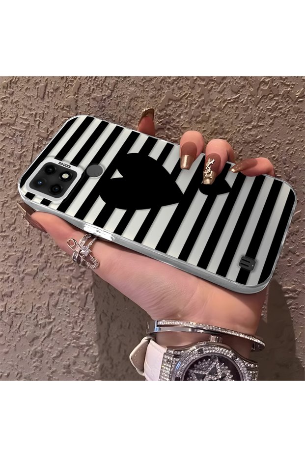 Realme C21 Compatible Striped Black Case, Shockproof Silicone, Stylish