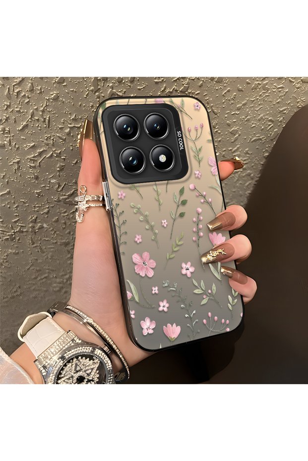 Mi 14t Pro Compatible Pink Branch Flower Case, Shockproof Silicone, Stylish
