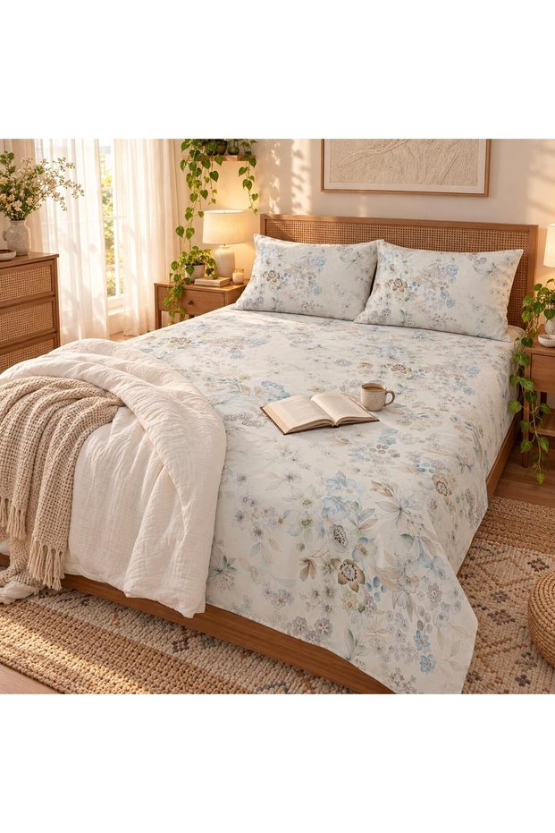 Turkish Style King Size Flat Bedsheet Set, 3 Pieces, 260 x 240 cm, 1 Flat Sheet and 2 Pillowcases (Beige)