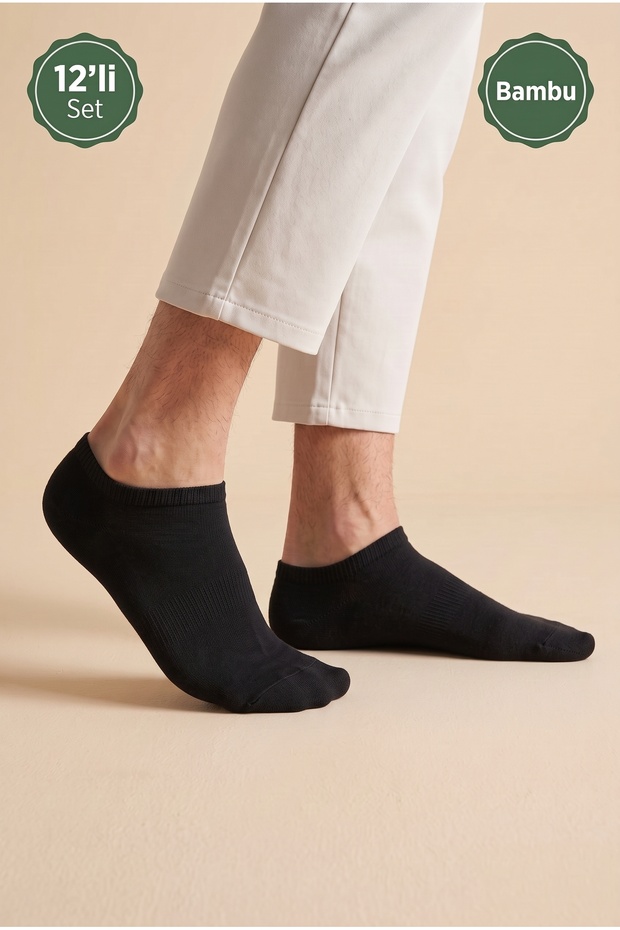 Premium 12-Pack Men's Bamboo Bootie Socks - Seamless Toe Comfortable Daily Socks