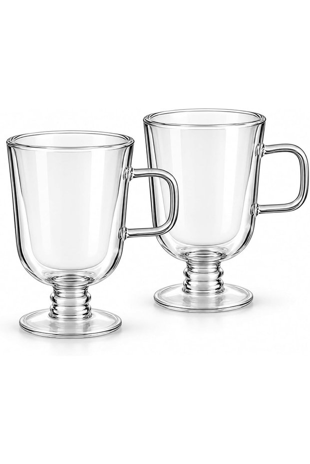 260ml Irish Style Double Wall Borosilicate Glass Cups, Set of 2, Clear