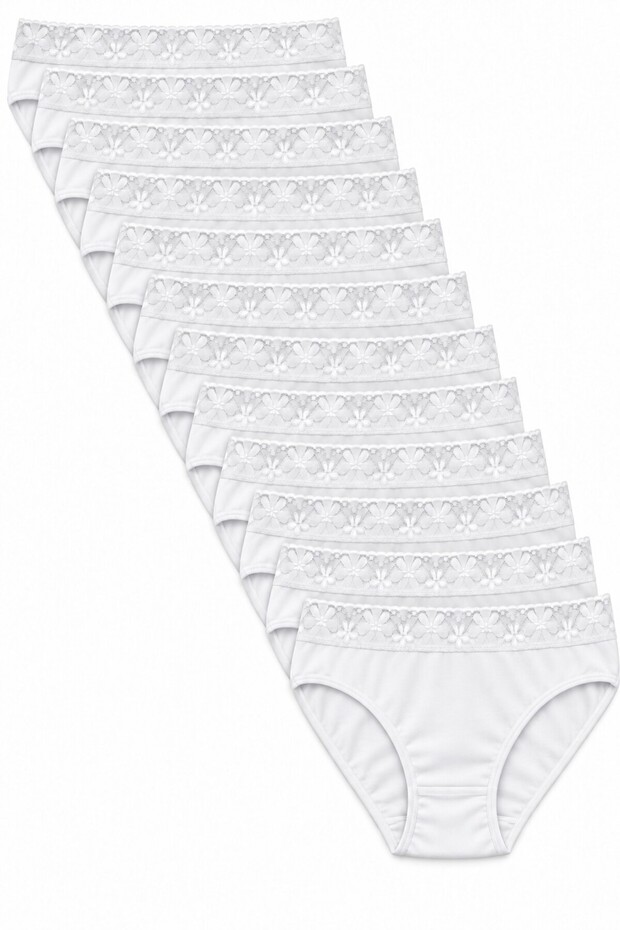 Women's 12-pack white floral lace bikini panties