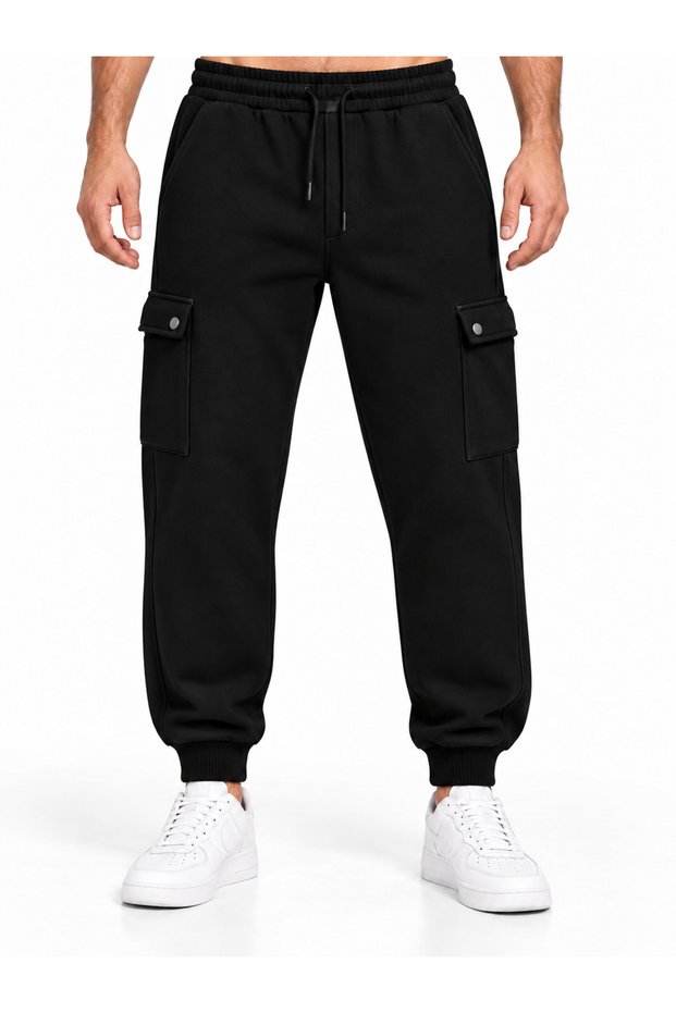 Men's Ribbed Cuffed Sweatpants with Inside Cargo Pockets