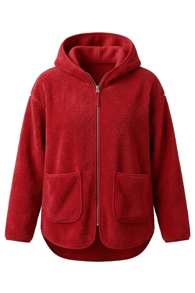 Red - Hooded Zipper Jacket Red