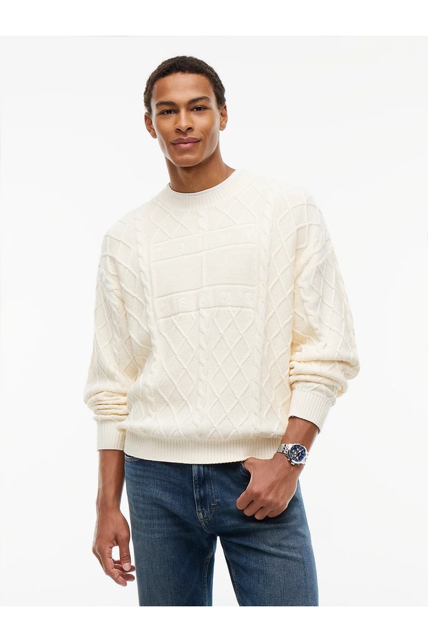 Men's Brand Logo Cream Sweater Suitable for Daily Use