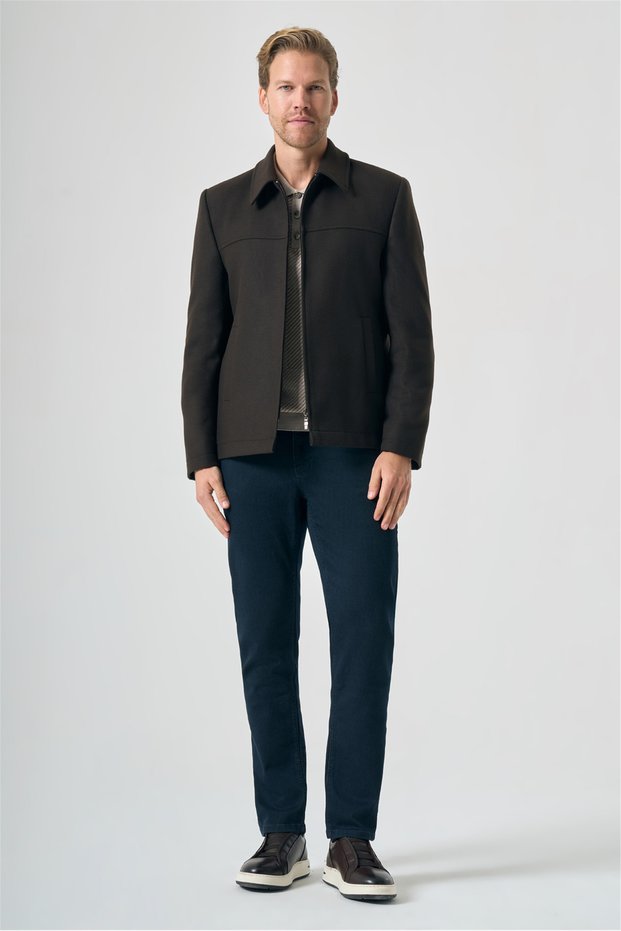 Brown Berber Collar Cashmere Slim Fit Stretchy Coat 1007265121