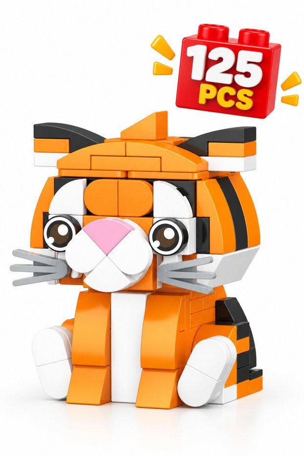 125 Piece Mini Block Tiger Figure Building Set 3D Animal Toy for Ages 6+
