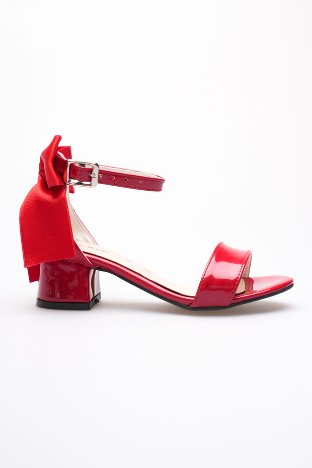 Red Girls' Bow-Tie High-Heeled Shoes