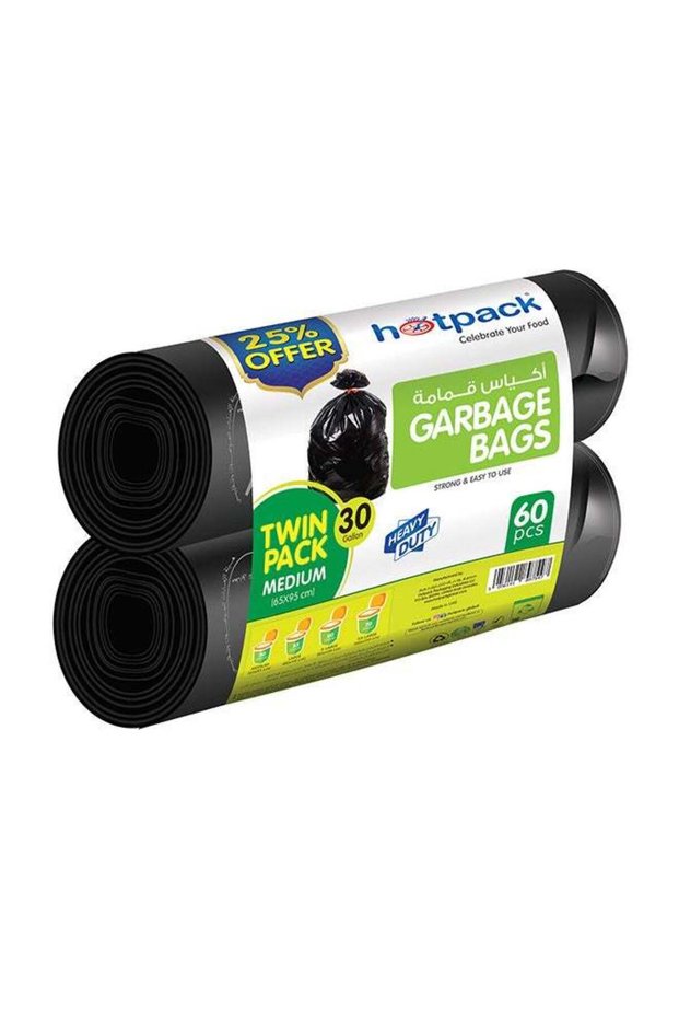 Disposable Strong & Bio-Degradable Garbage Roll Twin Pack, 30 Gallon 65x95cm, 60 Pieces Blac