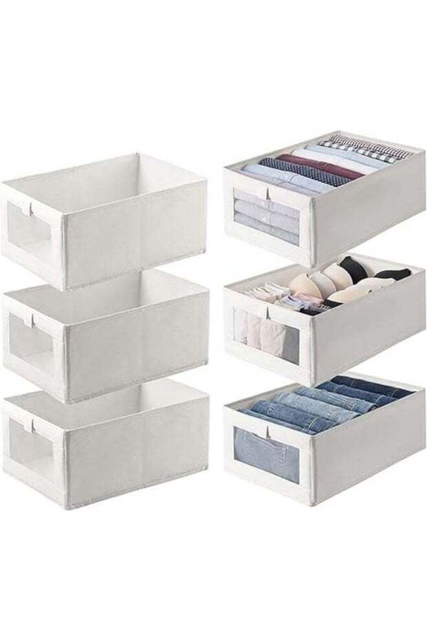 DUNISO 3 Pieces Foldable Closet Storage Organizer Washable Closet Storage Box with Carrying Handles