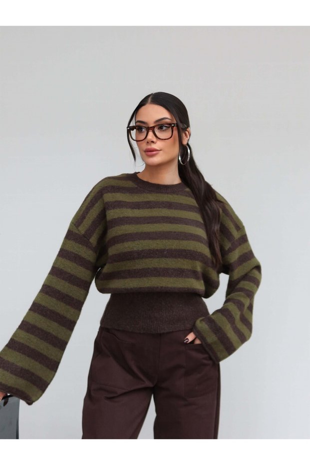 Spanish sleeve striped wool sweater