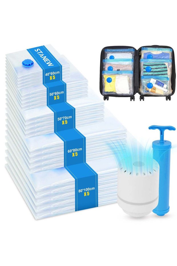 Stanew 25PCS Vacuum Storage Bag Pack of with Electric Pump and hand pump, Multiple Pack (5×80*100cm,