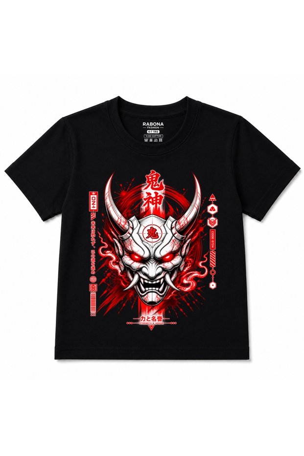 Oni Demon – Japanese Oni Mask Red Black Printed Kids T-Shirt
