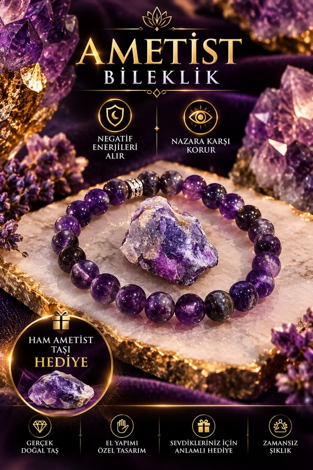 Amethyst Natural Stone Bracelet for Women and Men Unisex Purple Amethyst Evil Eye Luck Energy Stone Raw Amethyst Gift