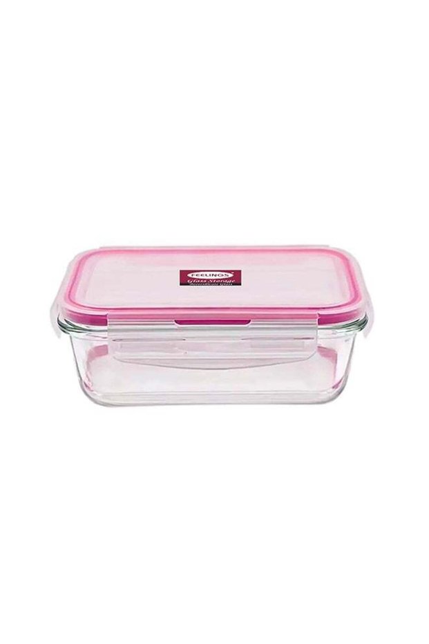 Feelings Glass Storage 1000ml with Pink Silicone Lid Clear 21x16x7cm