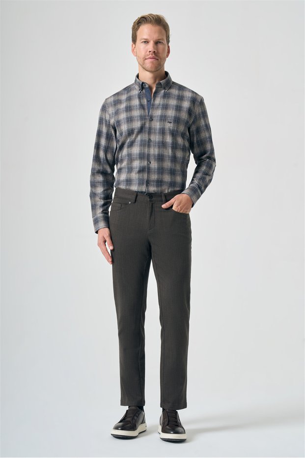 Mink 5 Pocket Gabardine Slim Fit Cotton Trousers 1003265157