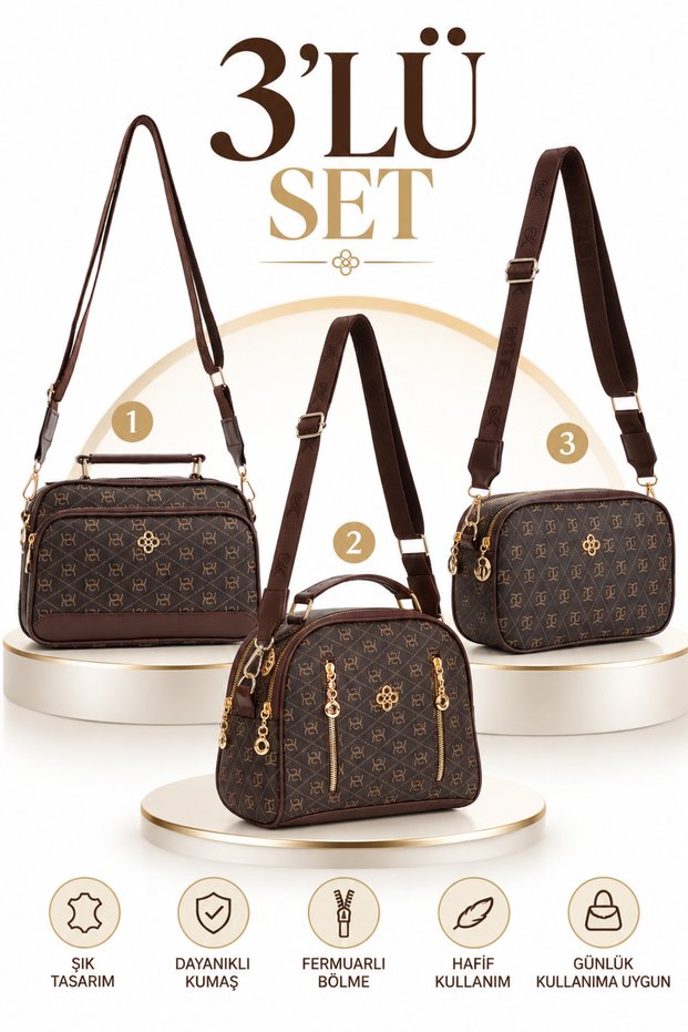 Women's 3-Piece Bag Set Patterned Shoulder Bag Crossbody Handbag Daily Stylish Zippered