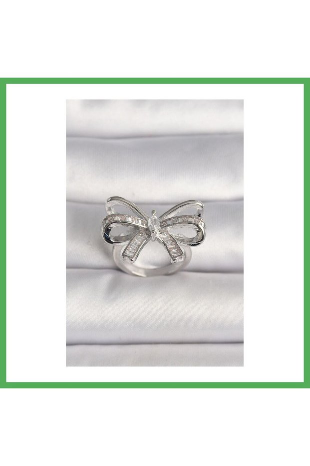 Brass Silver Color Adjustable Zircon Stone Ribbon Model Women's Ring Bezoss