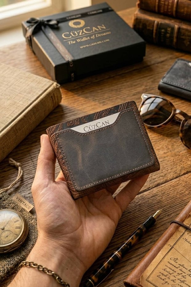 Vintage Hunter Magnetic Genuine Leather Men's Wallet with Motif – Unlined, with 4+ Card Slots and Large Coin Compartment